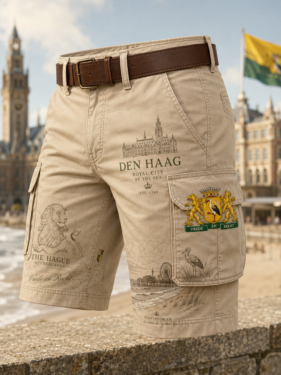 Herensmokingsbroek met stedelijk herdenkingsgraffisch motief en cropped model