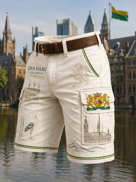 Herensmokingsbroek met stedelijk herdenkingsgraffisch motief en cropped model