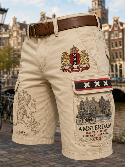 Herensmokingsbroek met stedelijk herdenkingsgraffisch motief en cropped model