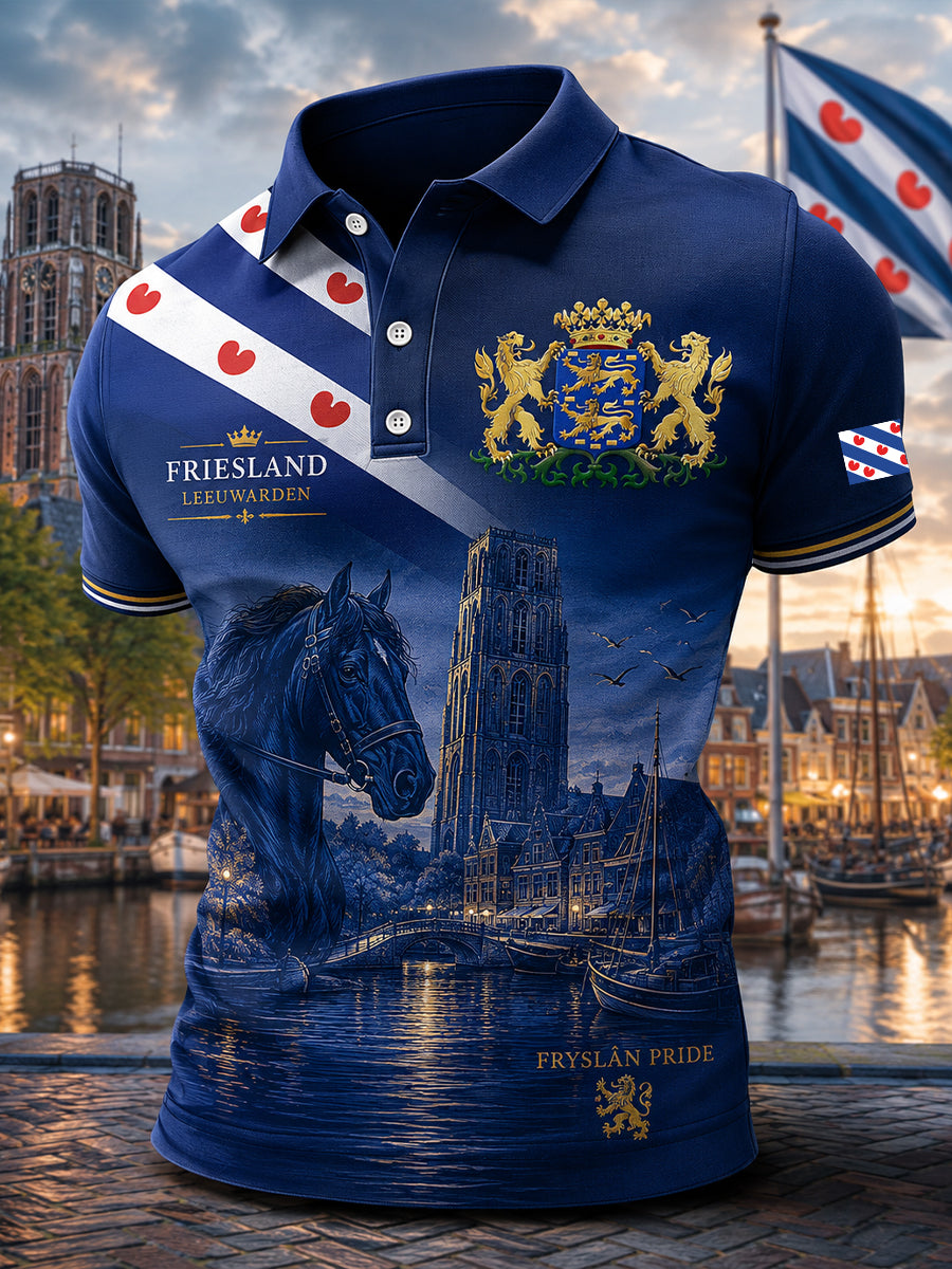 Herenpoloshirt met korte mouwen en stedelijke herdenkingsopdruk