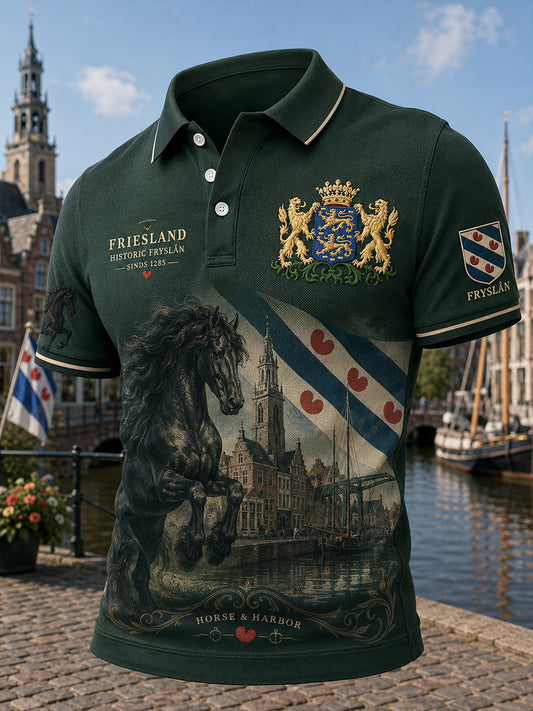 Herenpoloshirt met korte mouwen en stedelijke herdenkingsopdruk