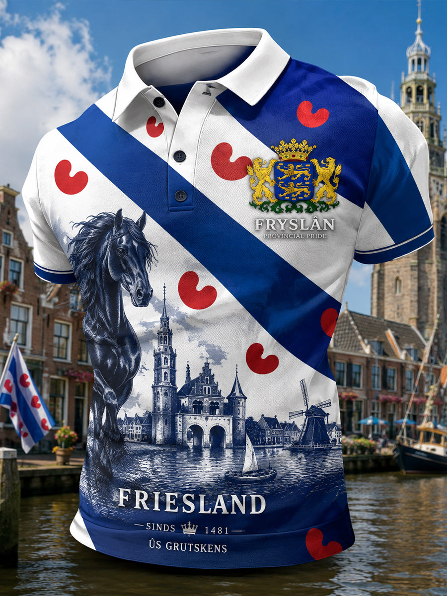 Herenpoloshirt met korte mouwen en stedelijke herdenkingsprint