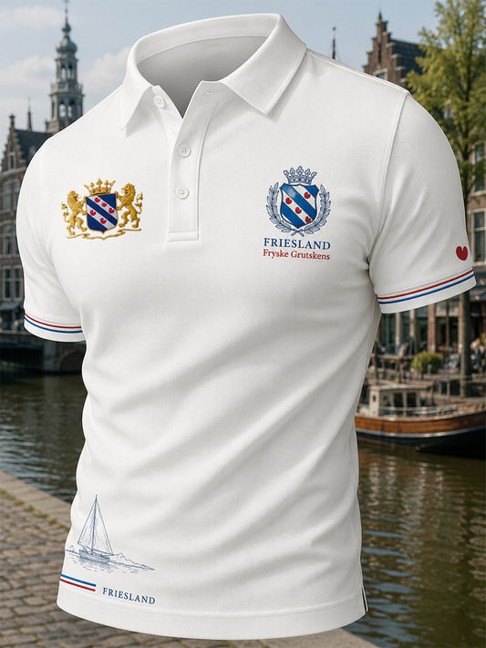 Herenpoloshirt met korte mouwen en stedelijke herdenkingsprint