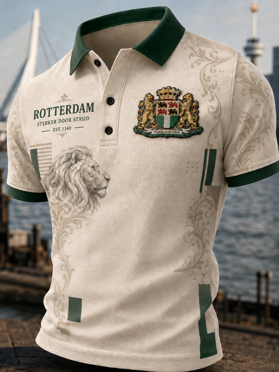 Herenpoloshirt met korte mouwen en stedelijke herdenkingsprint