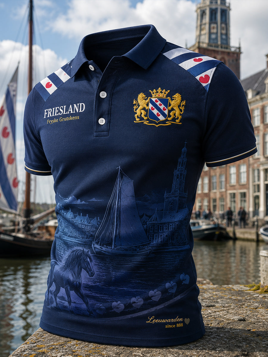 Herenpoloshirt met korte mouwen en stedelijke herdenkingsprint