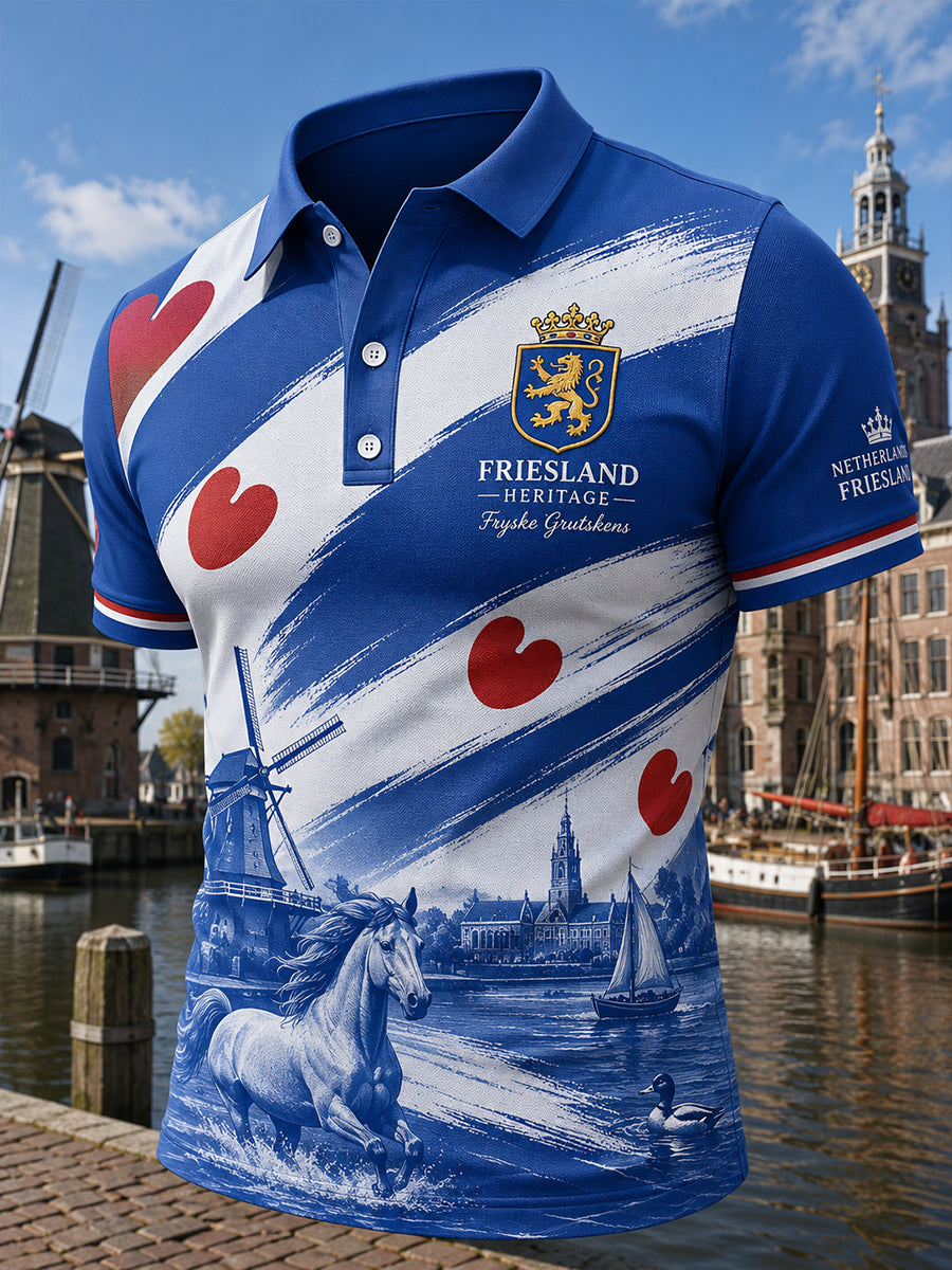 Herenpoloshirt met korte mouwen en stedelijke herdenkingsprint