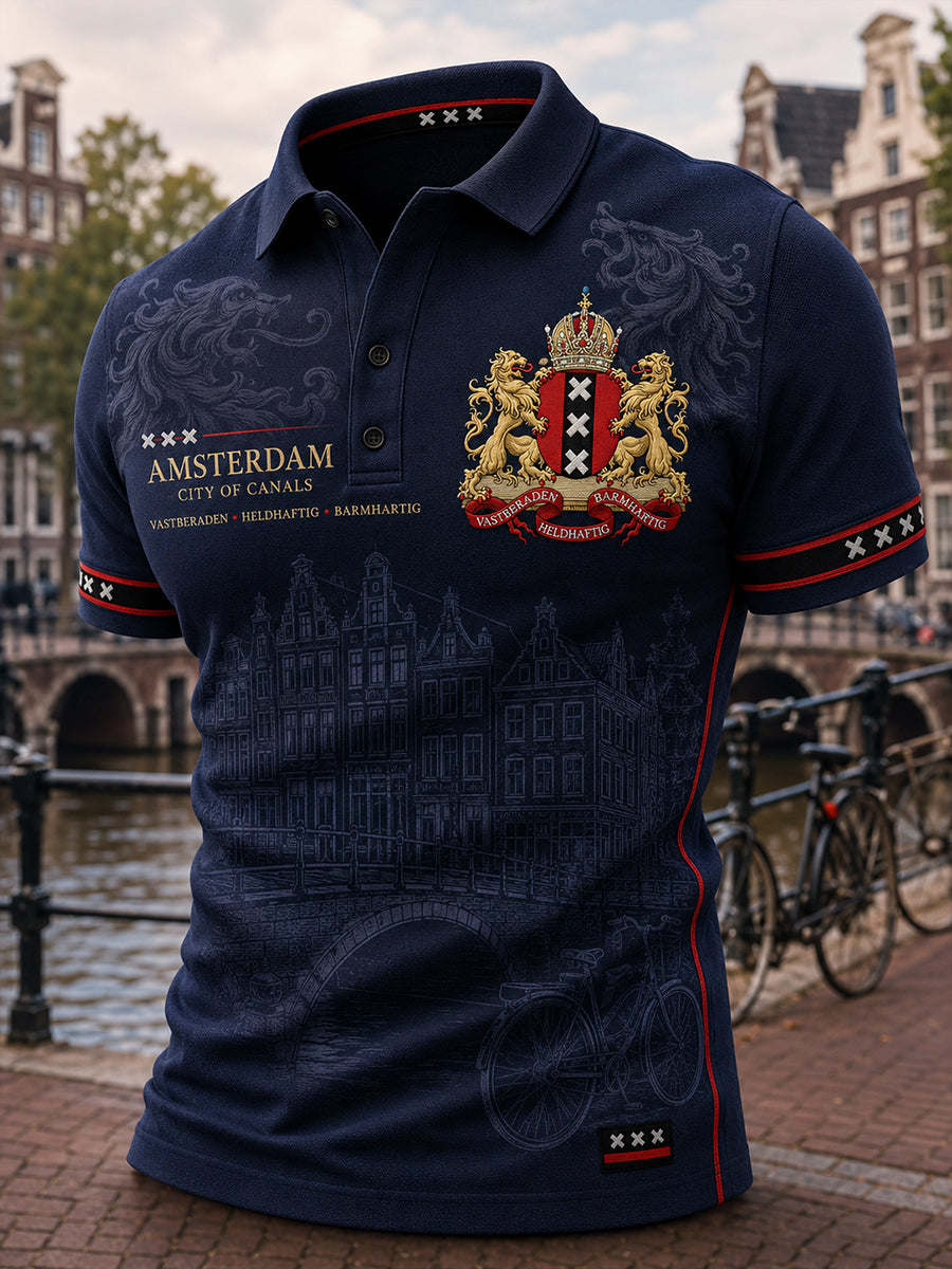Herenpoloshirt met korte mouwen en stedelijke herdenkingsprint