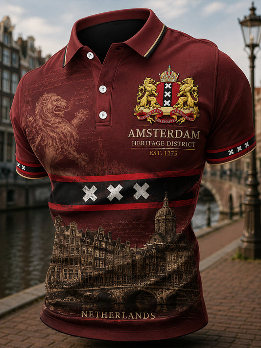 Herenpoloshirt met korte mouwen en stedelijke herdenkingsprint