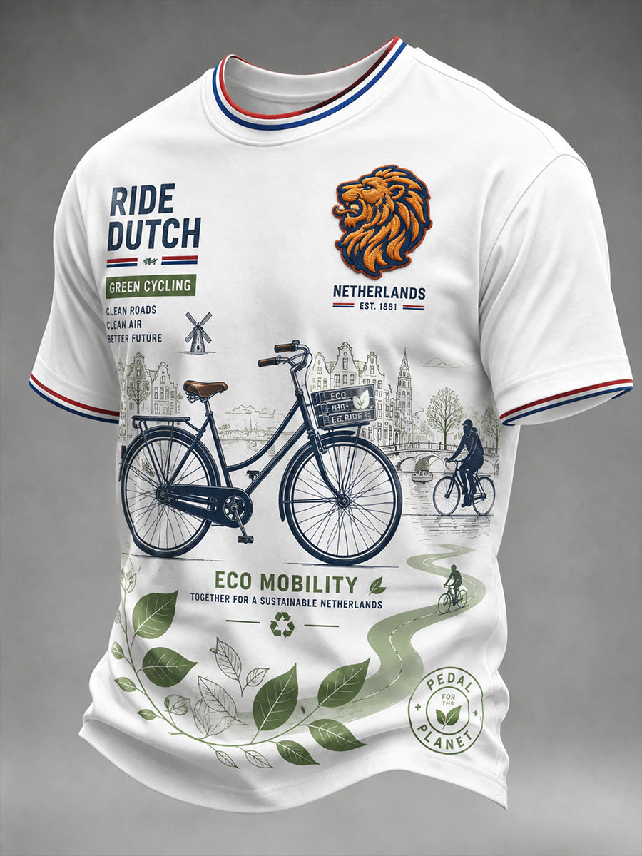 Heren-T-shirt met korte mouwen, milieuvriendelijk en voorzien van een print met fietsthema