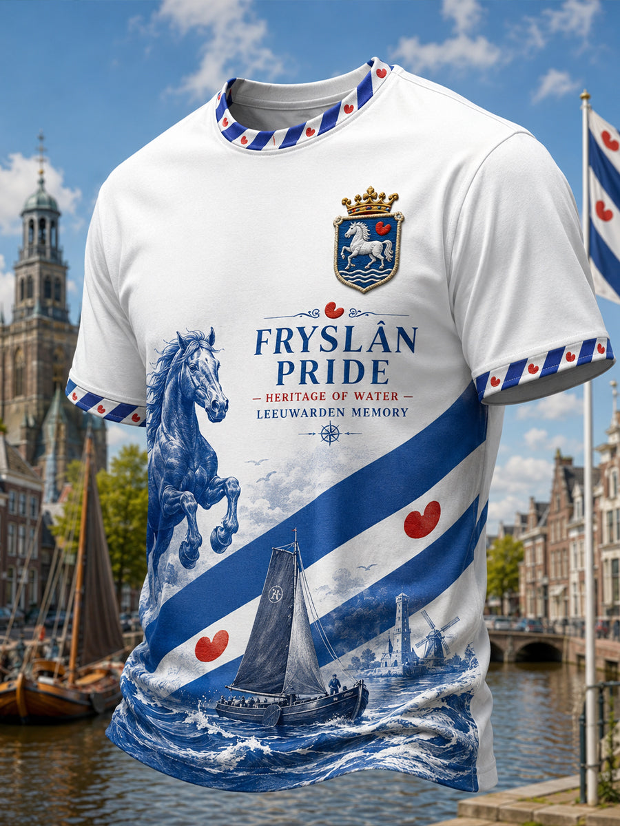 Heren-T-shirt met korte mouwen en stedelijke herdenkingsprint