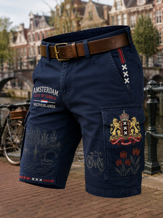 Herensmokingsbroek met stedelijk herdenkingsgraffisch motief en cropped model