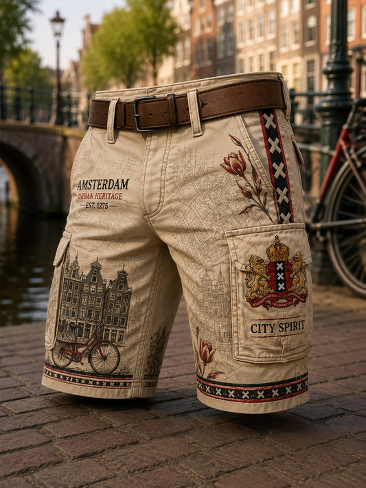 Herensmokingsbroek met stedelijk herdenkingsgraffisch motief en cropped model