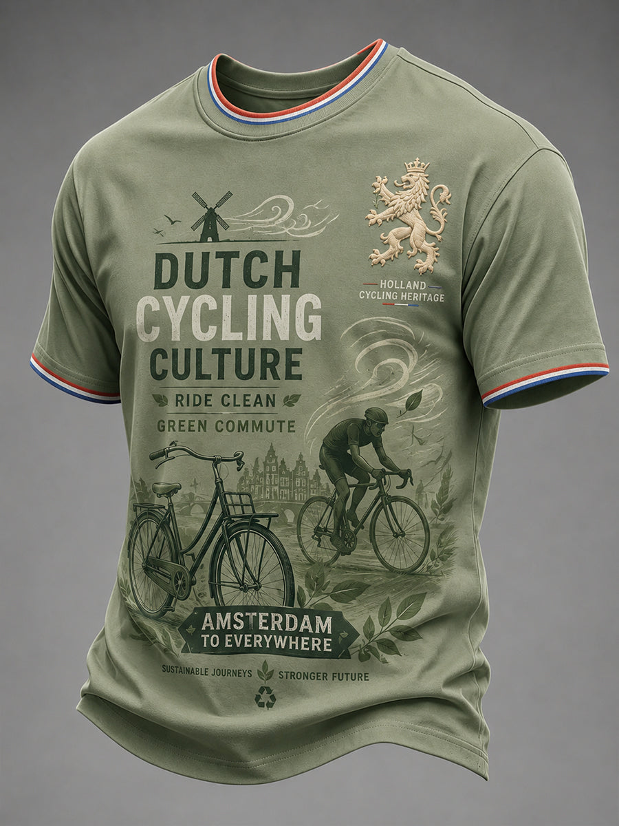 Heren-T-shirt met korte mouwen, milieuvriendelijk en voorzien van een print met fietsthema