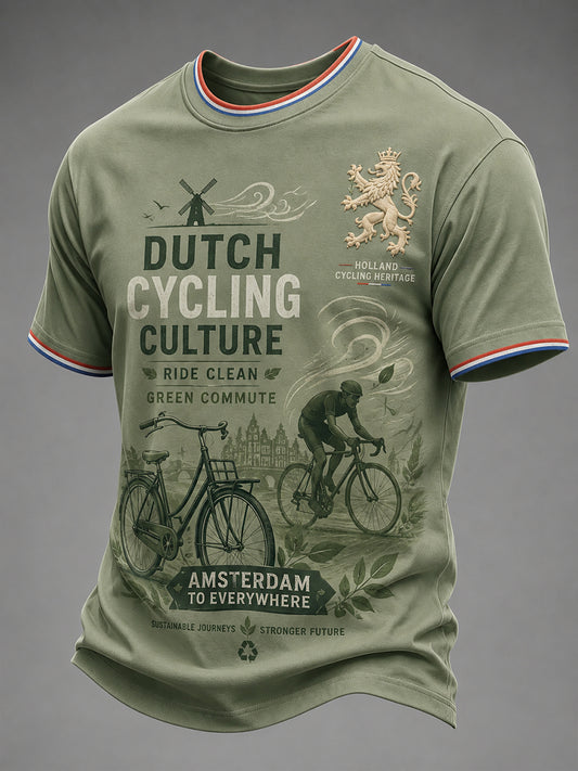 Heren-T-shirt met korte mouwen, milieuvriendelijk en voorzien van een print met fietsthema