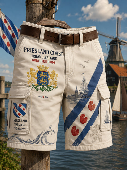 Herensmokingsbroek met stedelijk herdenkingsgraffisch motief en cropped model