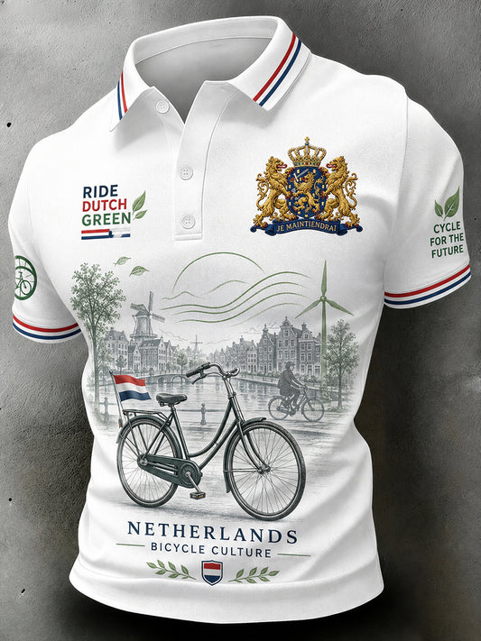Milieuvriendelijk poloshirt met korte mouwen voor heren en print met fietsthema