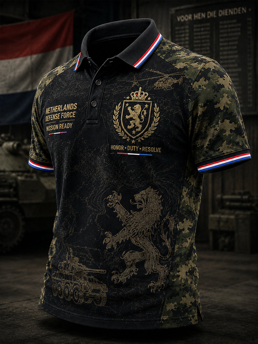 Herenpoloshirt met korte mouwen en camouflageprint in militaire stijl