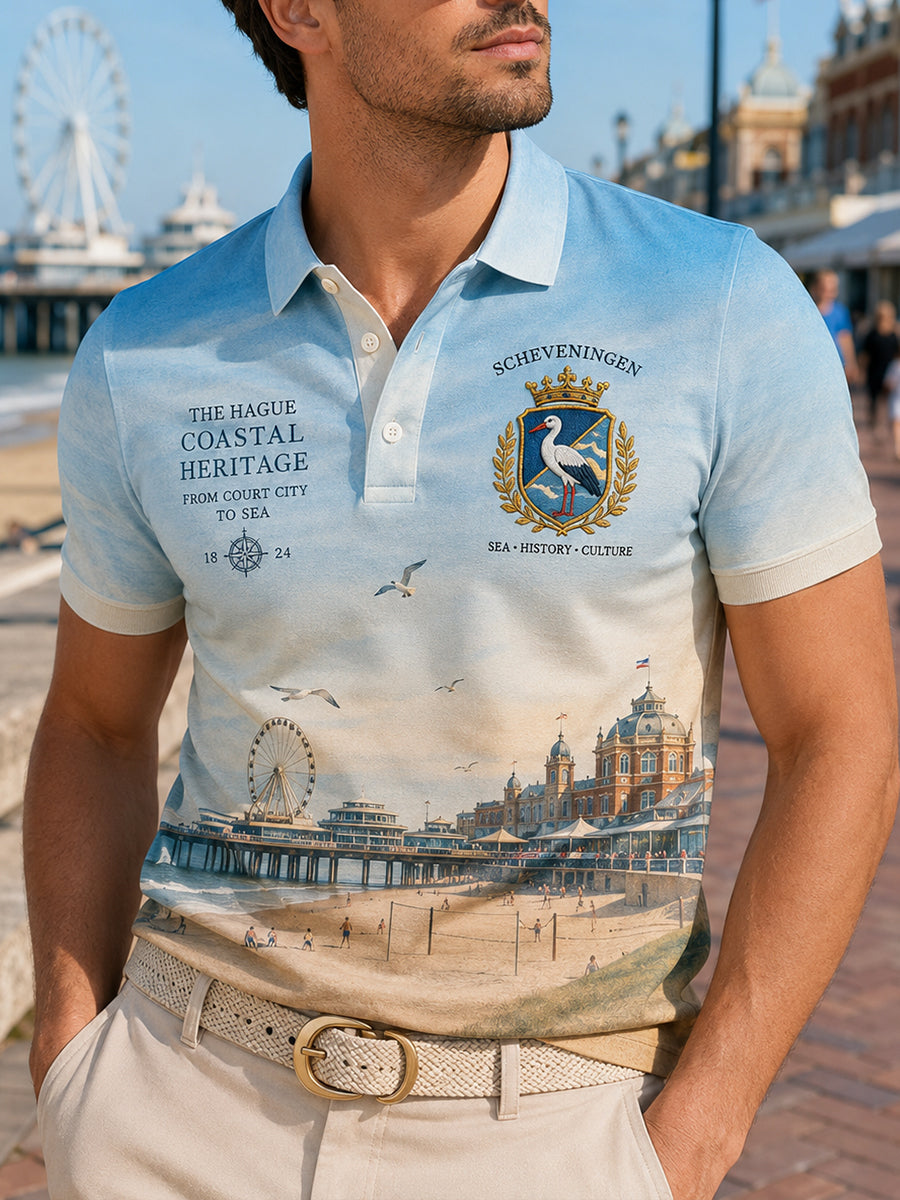Herenpoloshirt met korte mouwen en stedelijke herdenkingsprint