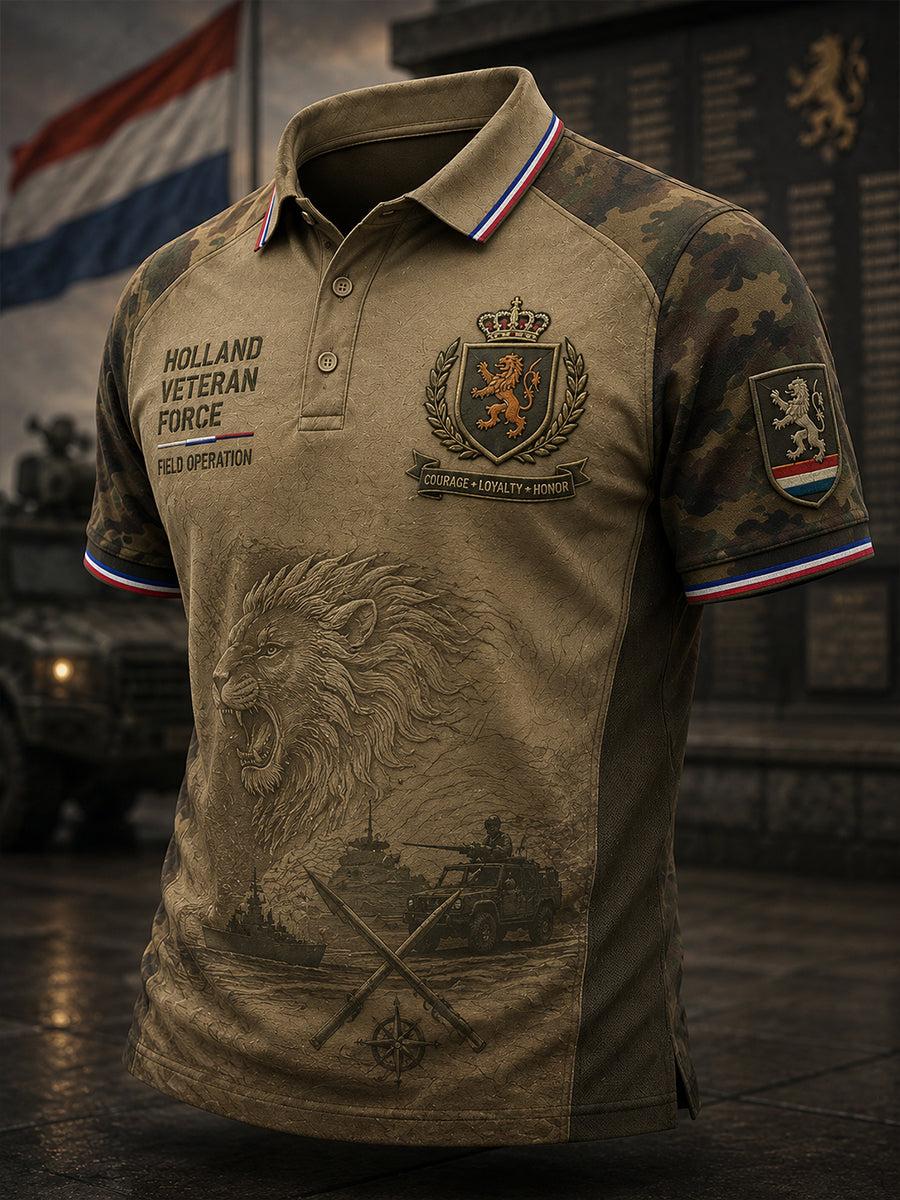 Herenpoloshirt met korte mouwen en camouflageprint in militaire stijl