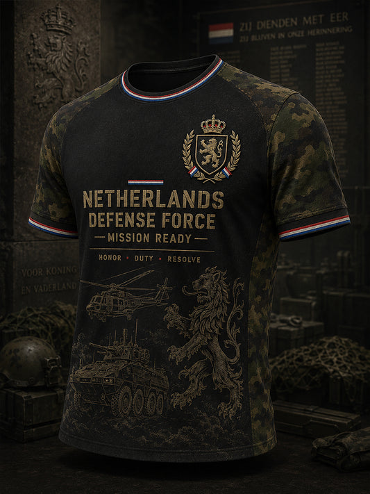 Heren-T-shirt met korte mouwen en camouflage- en militaire prints