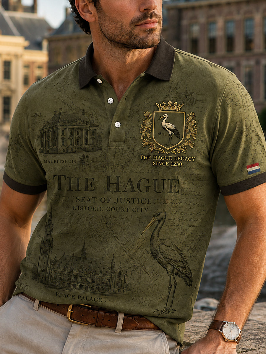 Herenpoloshirt met korte mouwen en stedelijke herdenkingsprint