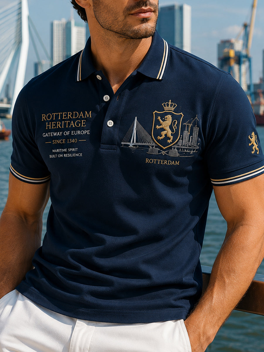Herenpoloshirt met korte mouwen en stedelijke herdenkingsprint