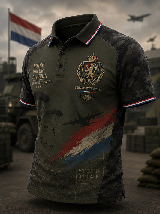 Herenpoloshirt met korte mouwen en camouflageprint in militaire stijl