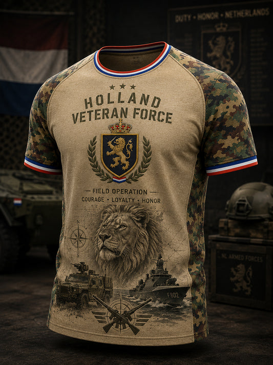 Heren-T-shirt met korte mouwen en camouflage- en militaire prints