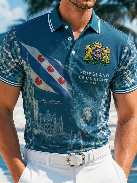Herenpoloshirt met korte mouwen en stedelijke herdenkingsopdruk