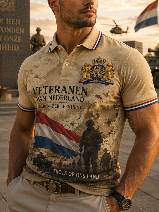 Herenpoloshirt met korte mouwen en camouflageprint in militaire stijl