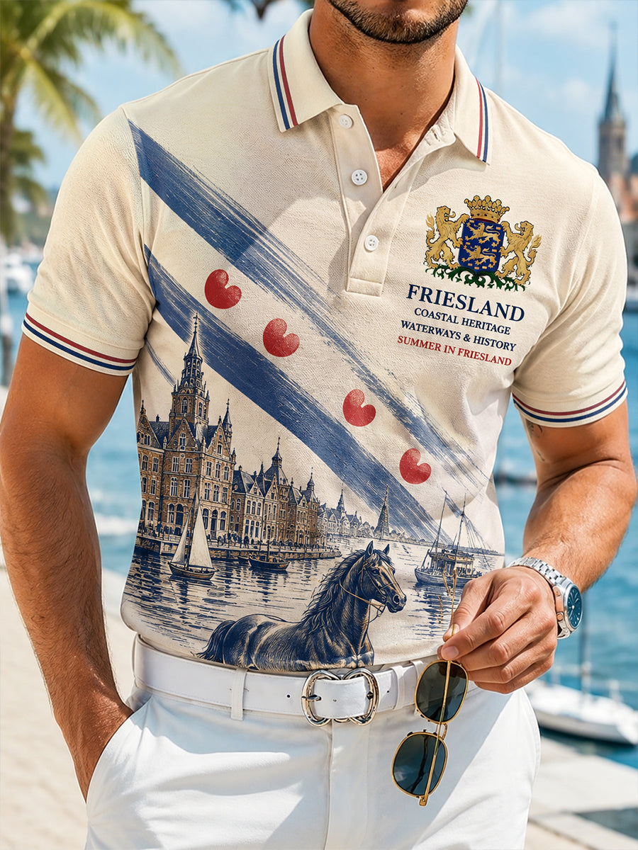 Herenpoloshirt met korte mouwen en stedelijke herdenkingsprint