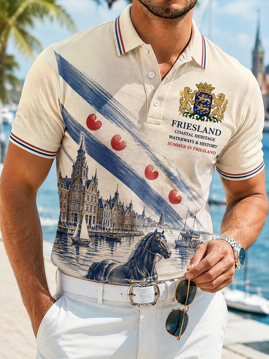 Herenpoloshirt met korte mouwen en stedelijke herdenkingsprint