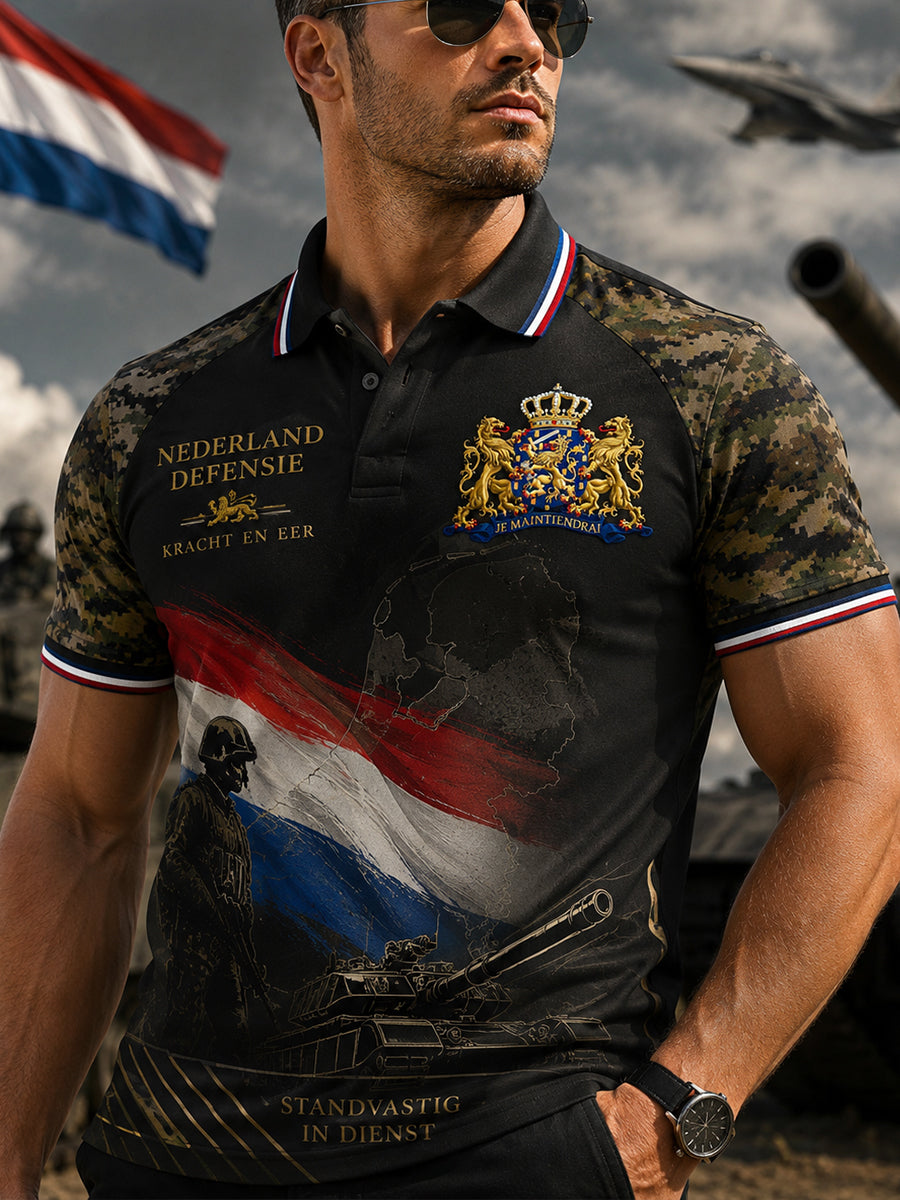 Herenpoloshirt met korte mouwen en camouflageprint in militaire stijl