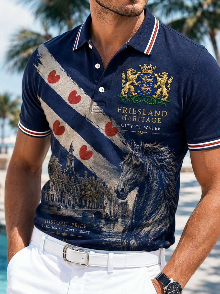 Herenpoloshirt met korte mouwen en stedelijke herdenkingsprint