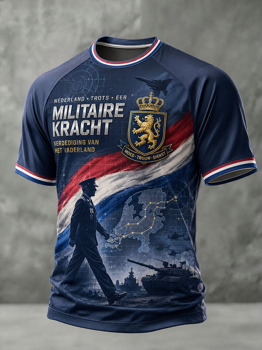 Heren-T-shirt met korte mouwen en raglanmouwen, voorzien van een camouflageprint in militaire stijl
