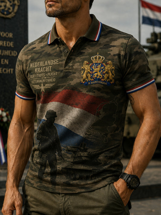 Herenpoloshirt met korte mouwen en camouflageprint in militaire stijl