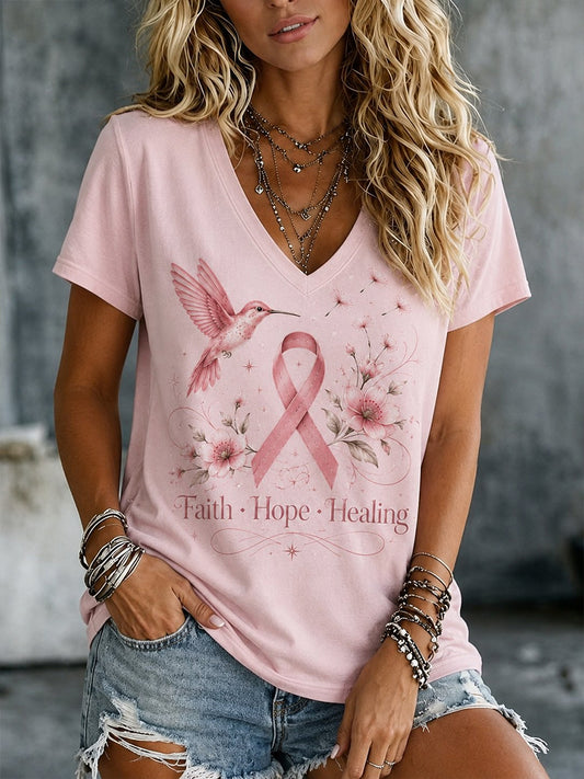 T-shirt met korte mouwen en print ter bewustwording van borstkanker bij vrouwen