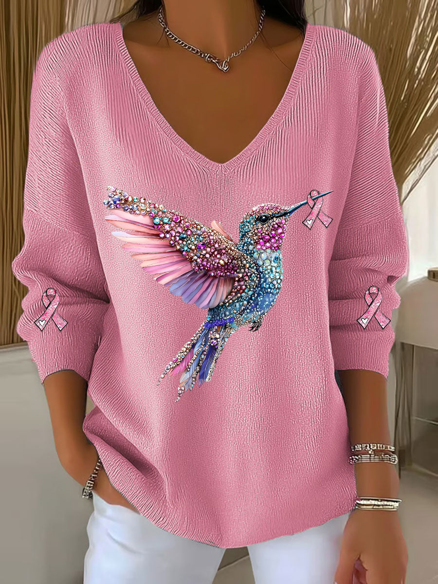Dames borstkanker bewustzijn kolibrie print casual top