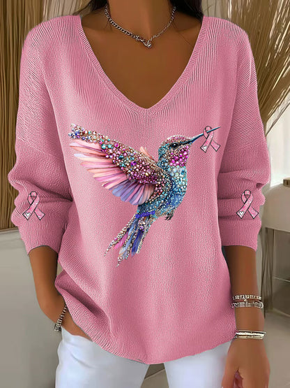 Dames borstkanker bewustzijn kolibrie print casual top