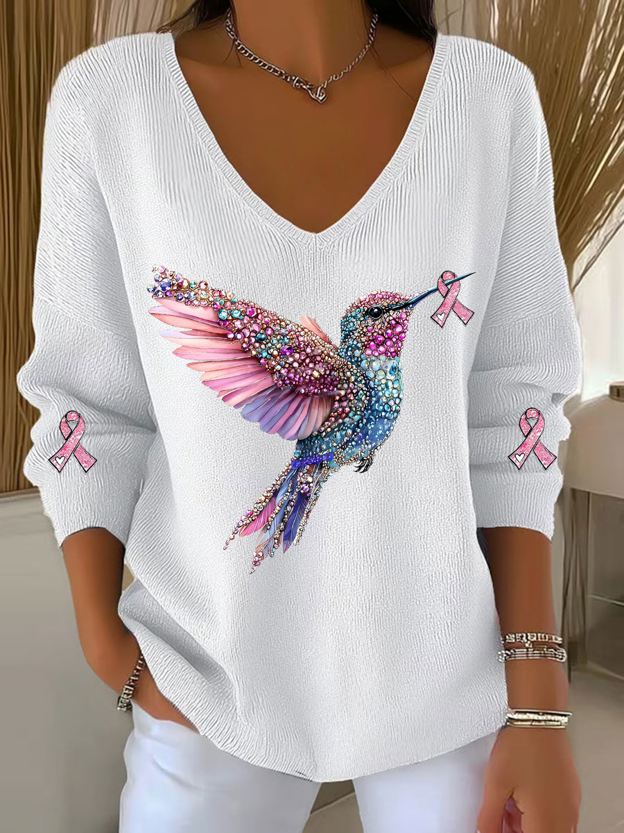 Dames borstkanker bewustzijn kolibrie print casual top