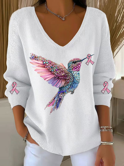 Dames borstkanker bewustzijn kolibrie print casual top