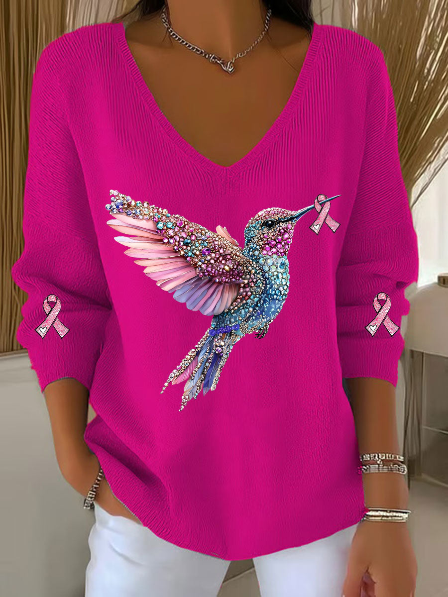 Dames borstkanker bewustzijn kolibrie print casual top