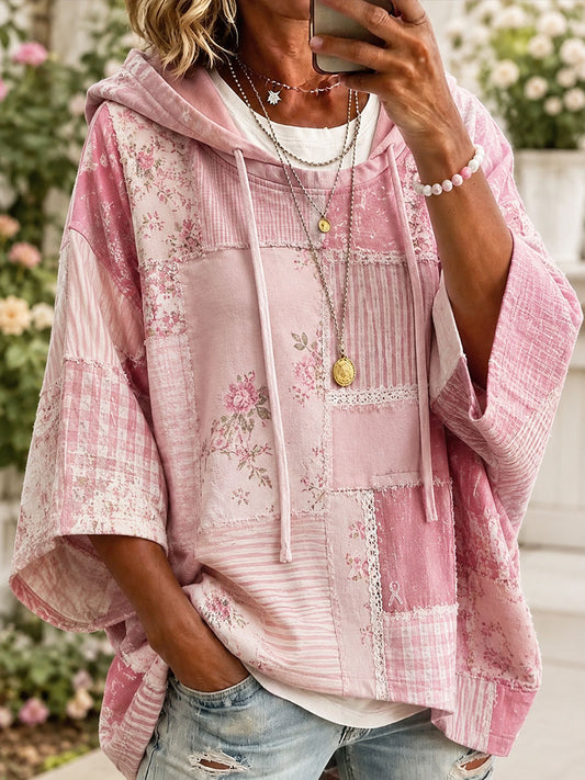Roze patchworkkunsthoody voor dames