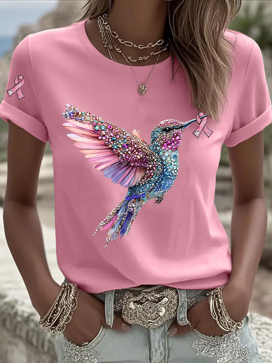 Casual T-shirt met roze lintjesprint voor dames