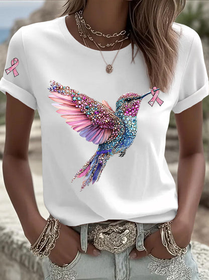 Casual T-shirt met roze lintjesprint voor dames