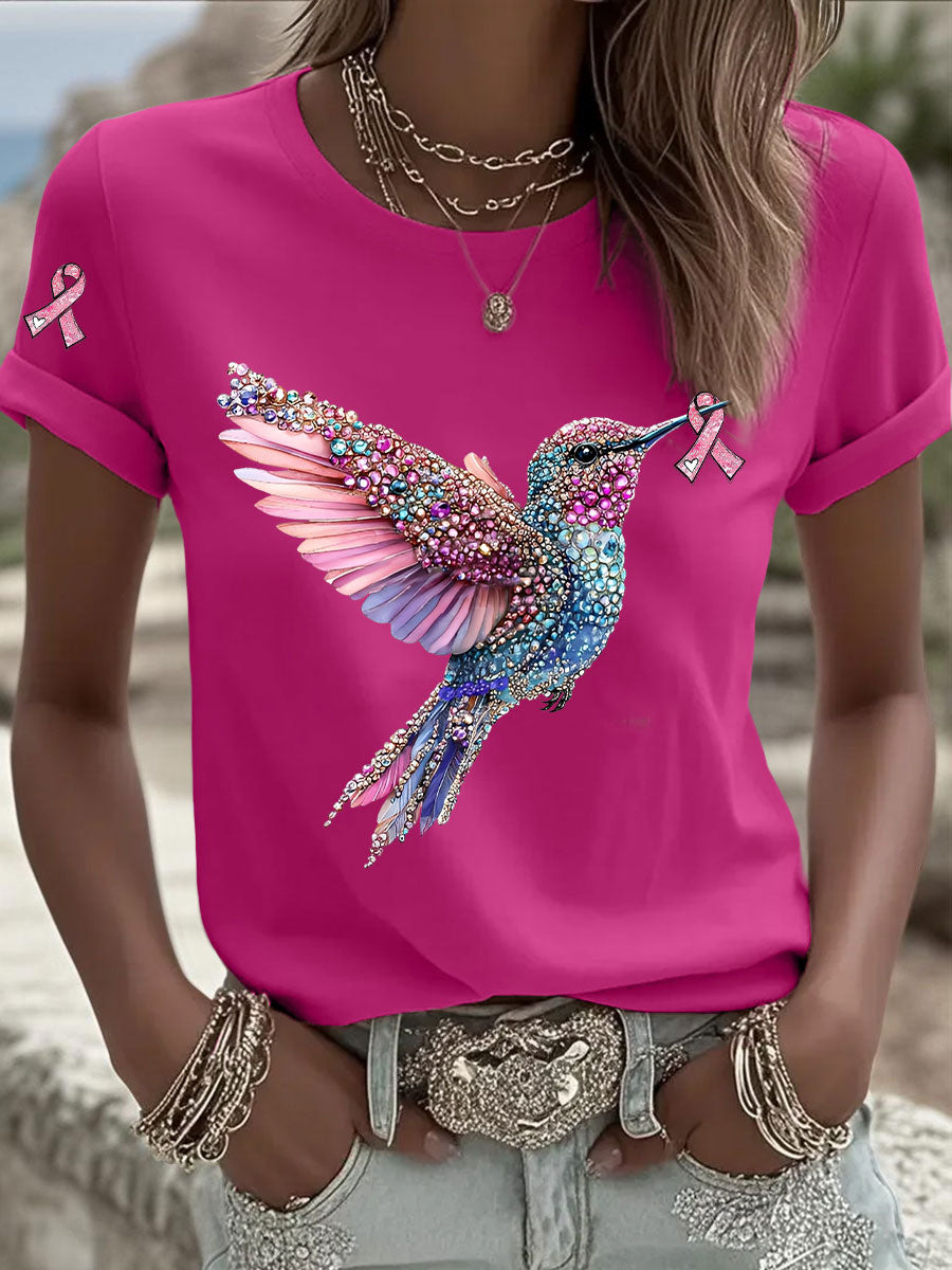 Casual T-shirt met roze lintjesprint voor dames