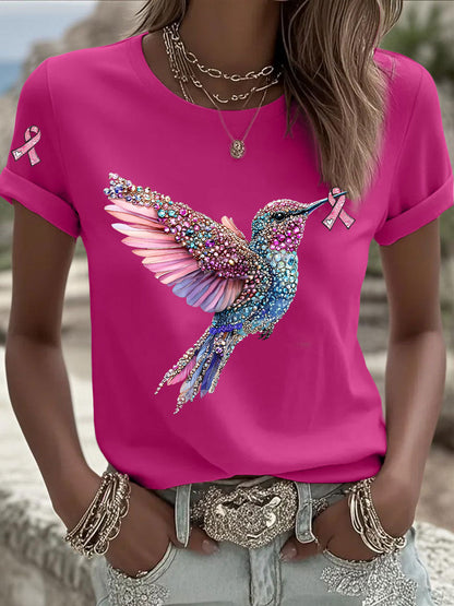 Casual T-shirt met roze lintjesprint voor dames