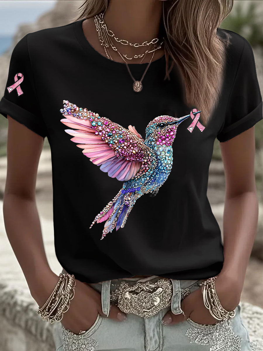 Casual T-shirt met roze lintjesprint voor dames