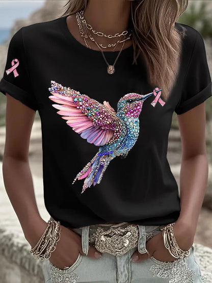 Casual T-shirt met roze lintjesprint voor dames