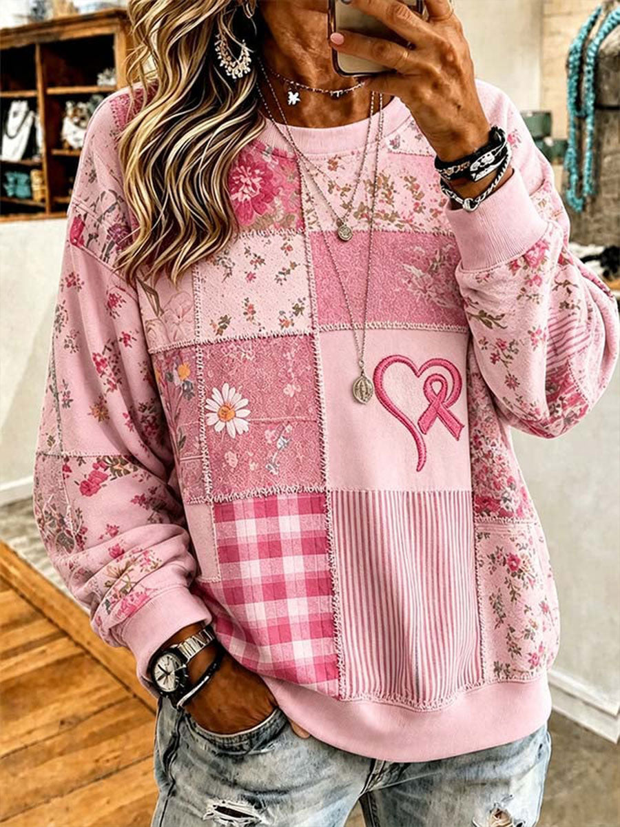 Vrouwen T-shirt met grafische print ter bewustwording van borstkanker, casual stijl